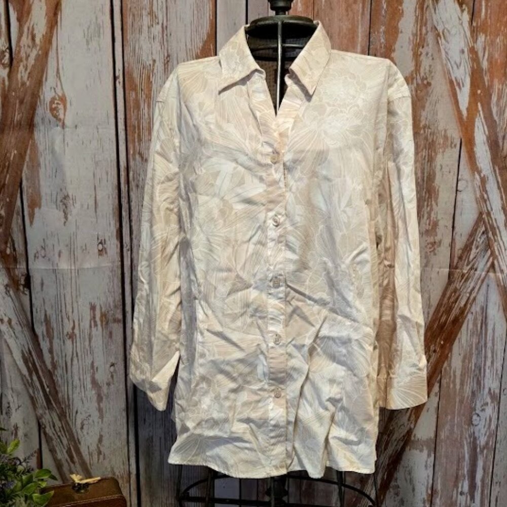 White and Cream Floral Button-Up Shirt